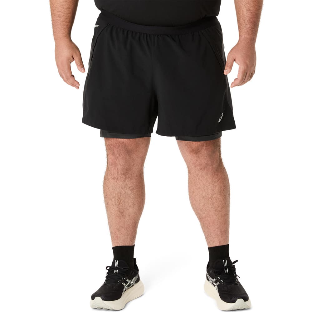 Short 2 en 1 Asisc para Hombre Road 2 in 1 5in Short Negro