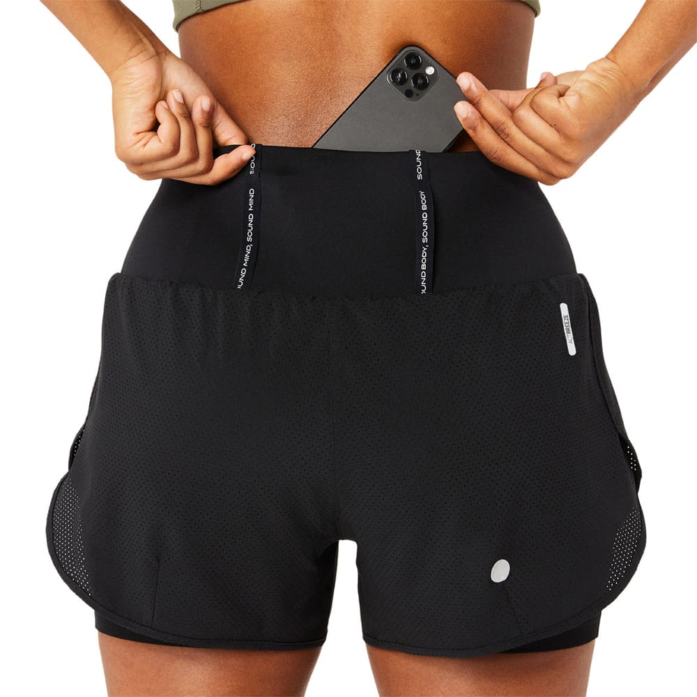 Short 2 en 1 Asics para Mujer Road 2 in 1 3.5in Short Negro